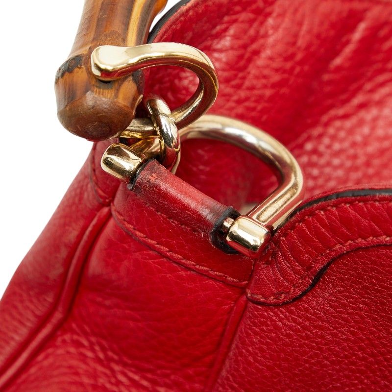 Gucci Bamboo 2-Way Shoulder Bag Red Leather