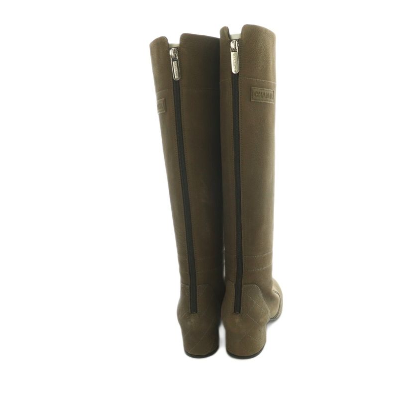 Chanel Long Boots Chunky Heel 35.5 Brown