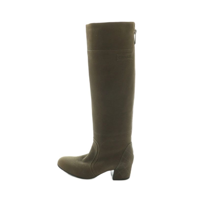 Chanel Long Boots Chunky Heel 35.5 Brown
