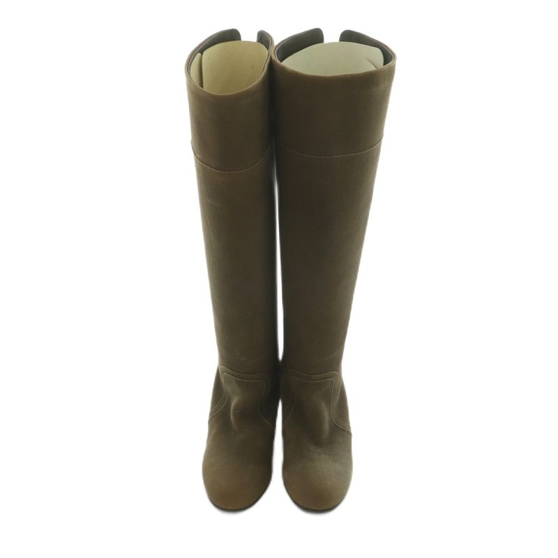 Chanel Long Boots Chunky Heel 35.5 Brown