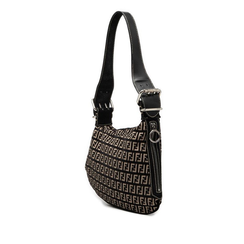 Fendi Zucchino Black Beige Canvas Leather Shoulder Bag