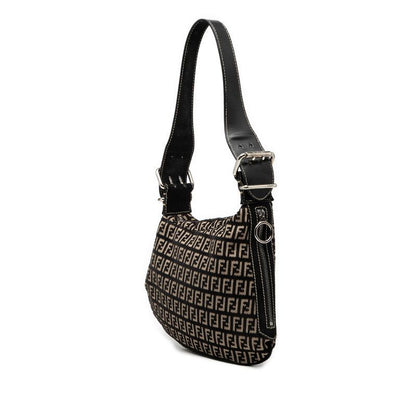 Fendi Zucchino Black Beige Canvas Leather Shoulder Bag