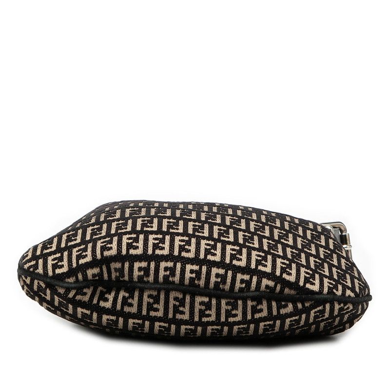 Fendi Zucchino Black Beige Canvas Leather Shoulder Bag