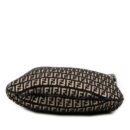 Fendi Zucchino Black Beige Canvas Leather Shoulder Bag