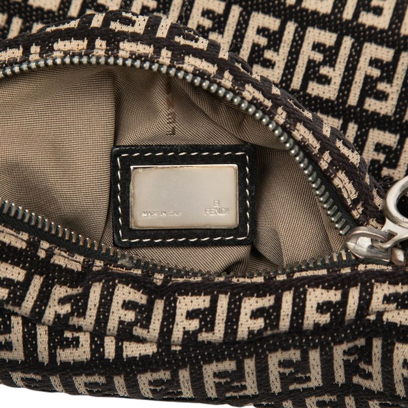 Fendi Zucchino Black Beige Canvas Leather Shoulder Bag
