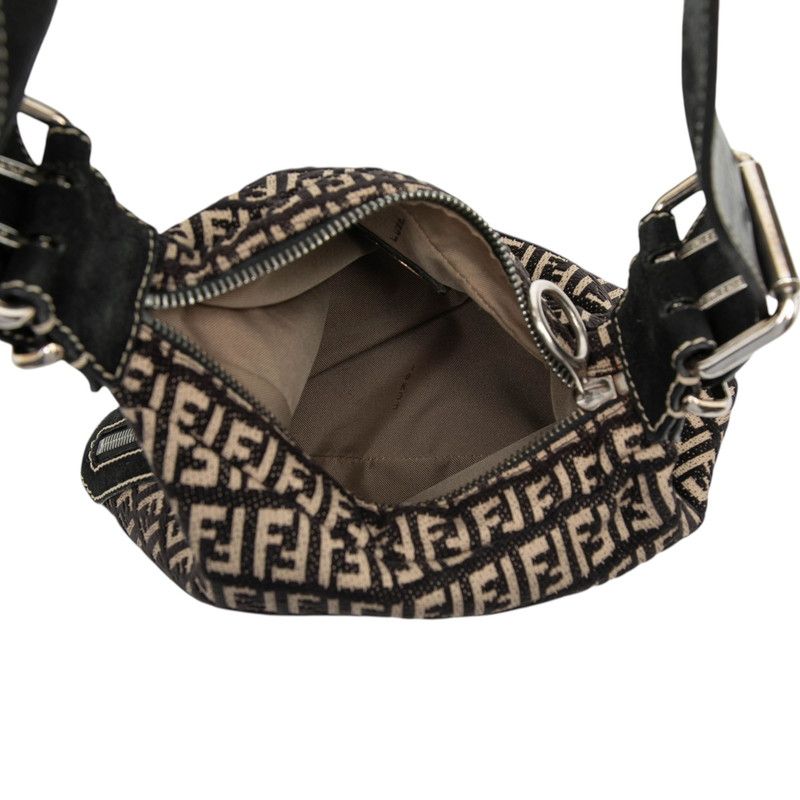 Fendi Zucchino Black Beige Canvas Leather Shoulder Bag