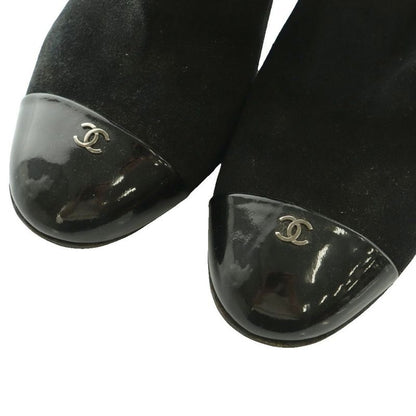 Chanel Bootie Suede Cap Toe CC Logo Side Gore 37C Black