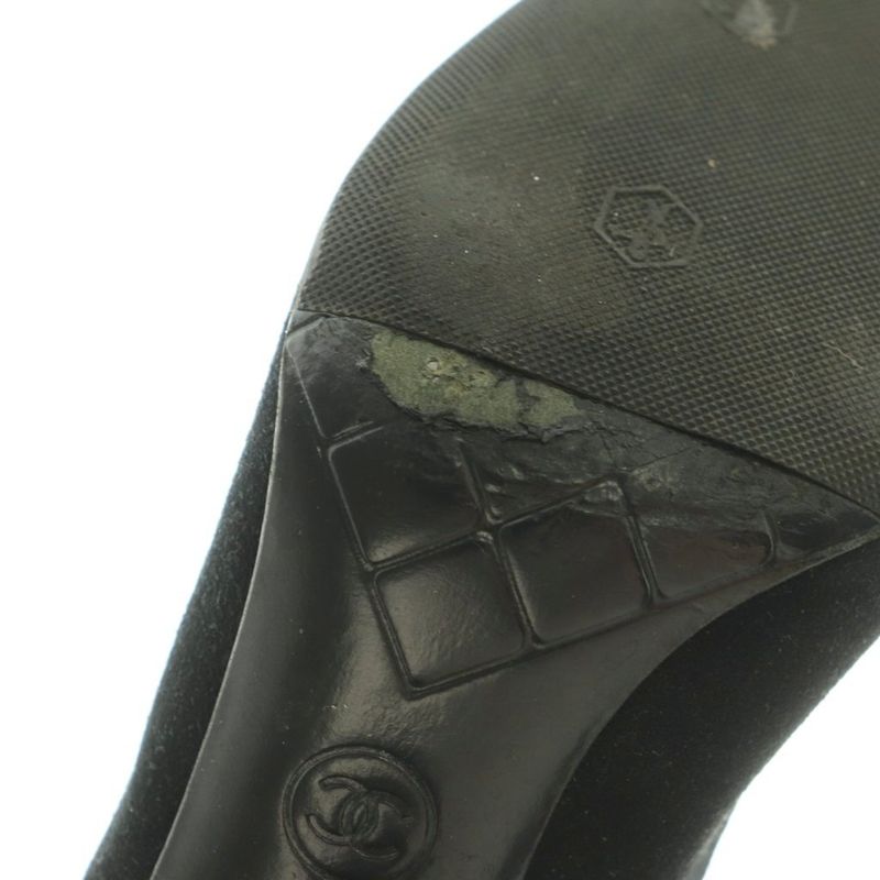 Chanel Bootie Suede Cap Toe CC Logo Side Gore 37C Black