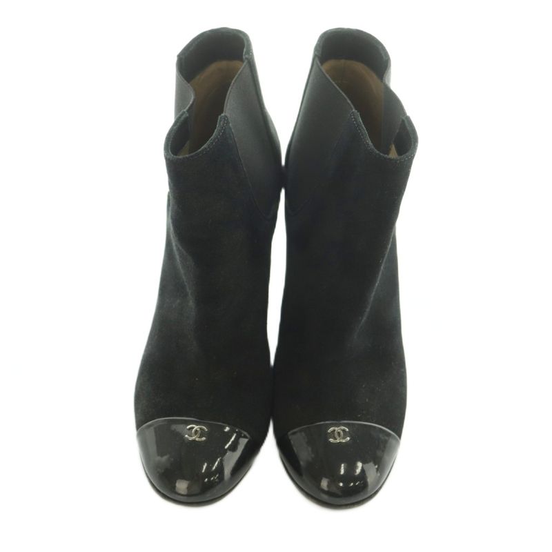 Chanel Bootie Suede Cap Toe CC Logo Side Gore 37C Black