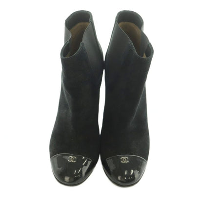 Chanel Bootie Suede Cap Toe CC Logo Side Gore 37C Black