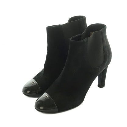 Chanel Bootie Suede Cap Toe CC Logo Side Gore 37C Black