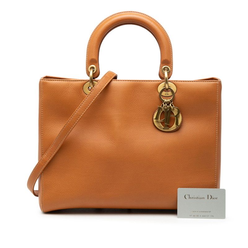 Dior Large 2-Way Shoulder Bag Brown Leather
