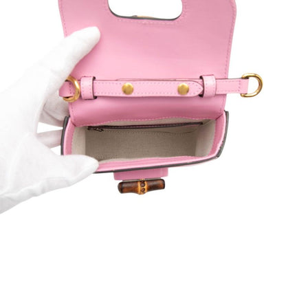 Gucci Bamboo Mini Backpack Shoulder Bag 3Way Pink Leather