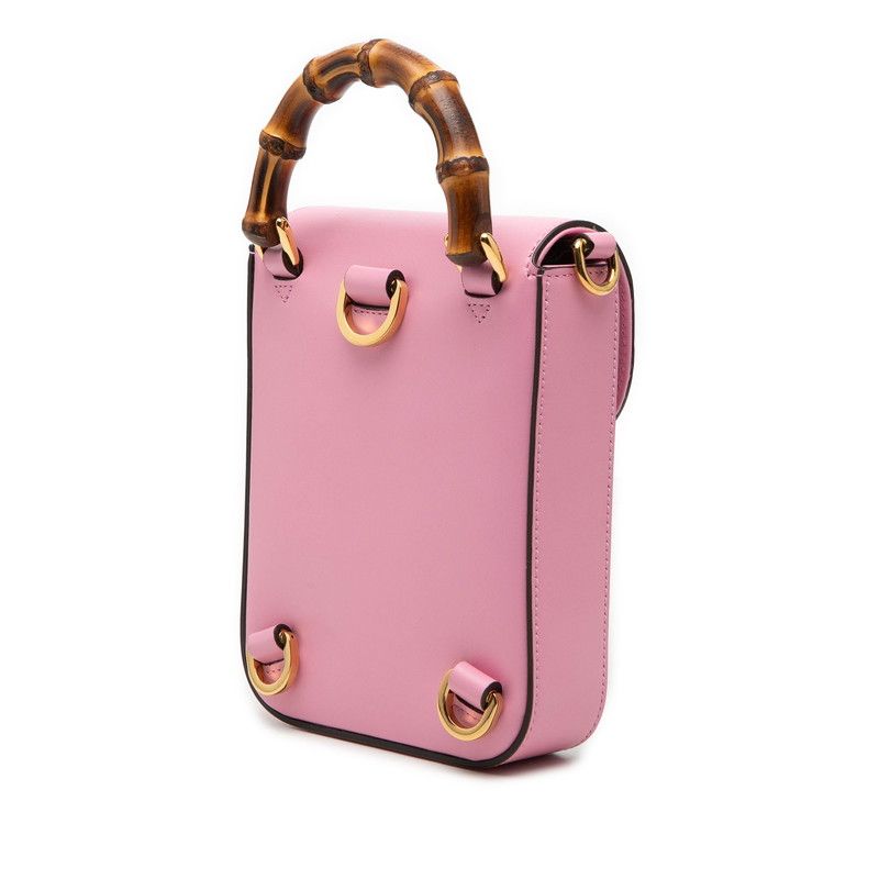 Gucci Bamboo Mini Backpack Shoulder Bag 3Way Pink Leather