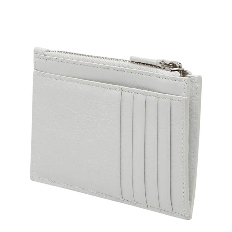 Balenciaga Diy Metal Logo Card Case Coin Purse White Black Leather