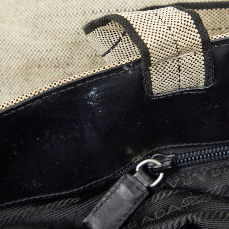 Prada White Black Canvas Tote