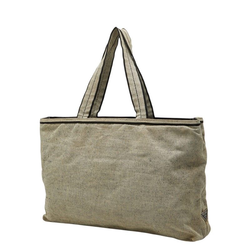 Prada White Black Canvas Tote