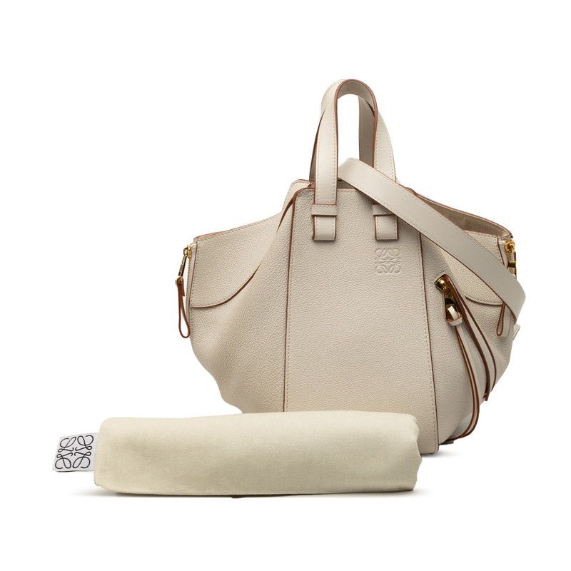 Loewe Anagram Hammock Small Shoulder Bag Drawstring 2-Way White Leather