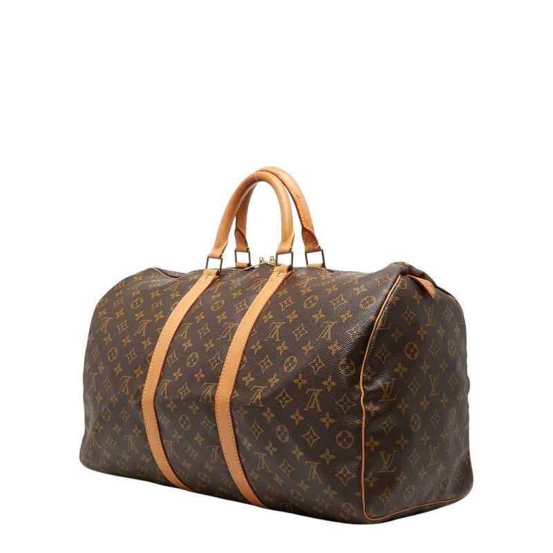 Louis Vuitton Monogram Keepall 45 Boston Bag Brown Leather