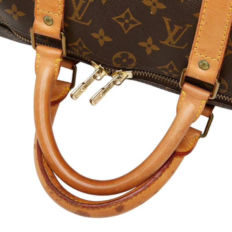 Louis Vuitton Monogram Keepall 45 Boston Bag Brown Leather