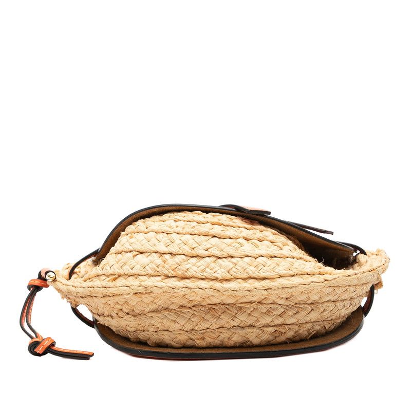 Loewe Anagram Gate Beige Orange Raffia Leather