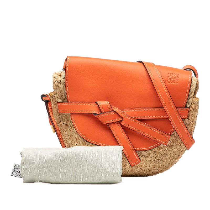 Loewe Anagram Gate Beige Orange Raffia Leather