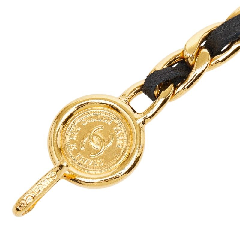 Chanel Vintage Chain Belt Gold Black Plated Leather