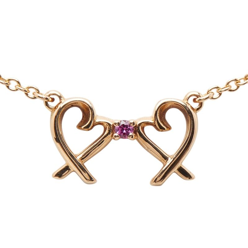 Tiffany & Co Paloma Picasso Double Loving Heart Chain Pendant Necklace Pink