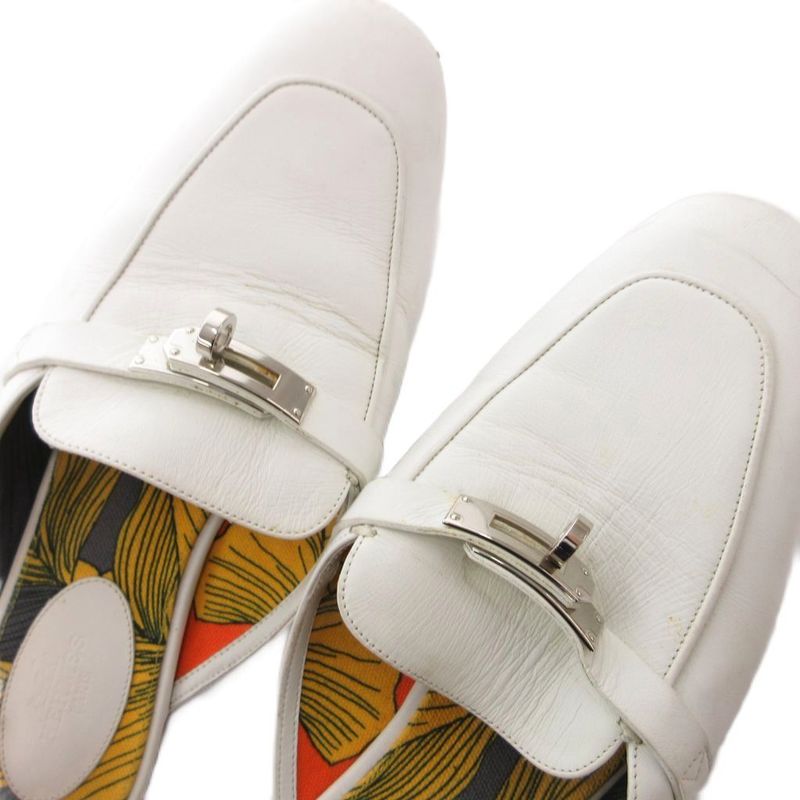 Hermes Oz Sandals Mule Shoes Kelly Buckle 38 White Yellow YJ