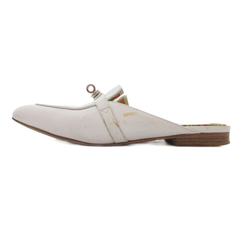 Hermes Oz Sandals Mule Shoes Kelly Buckle 38 White Yellow YJ