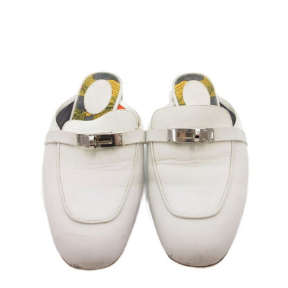 Hermes Oz Sandals Mule Shoes Kelly Buckle 38 White Yellow YJ