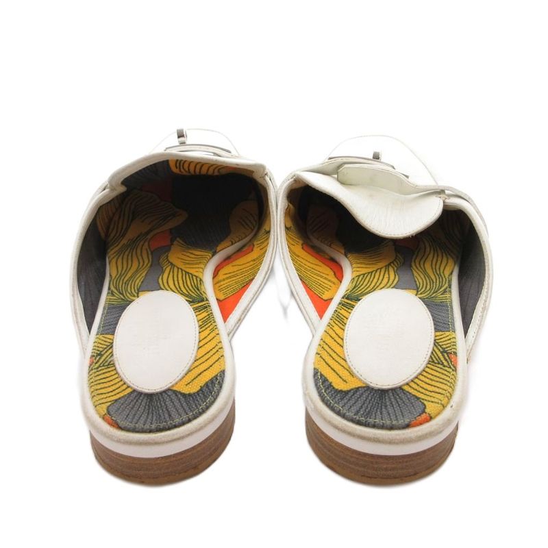 Hermes Oz Sandals Mule Shoes Kelly Buckle 38 White Yellow YJ