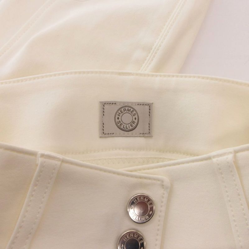 Hermes Skinny Pants Stretch Logo Button 36 White