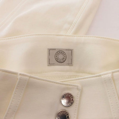 Hermes Skinny Pants Stretch Logo Button 36 White