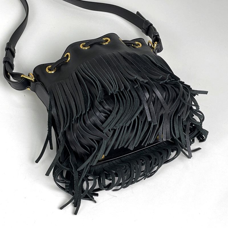 Saint Laurent Paris Emmanuel Logo 2-Way Shoulder Bag Fringe