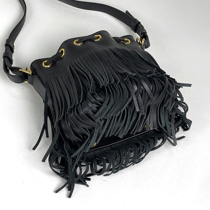 Saint Laurent Paris Emmanuel Logo 2-Way Shoulder Bag Fringe
