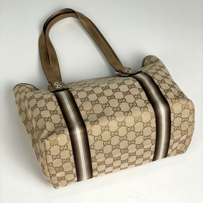 Gucci GG Pattern Tote Shoulder Bag Heart Charm Canvas Beige Gold