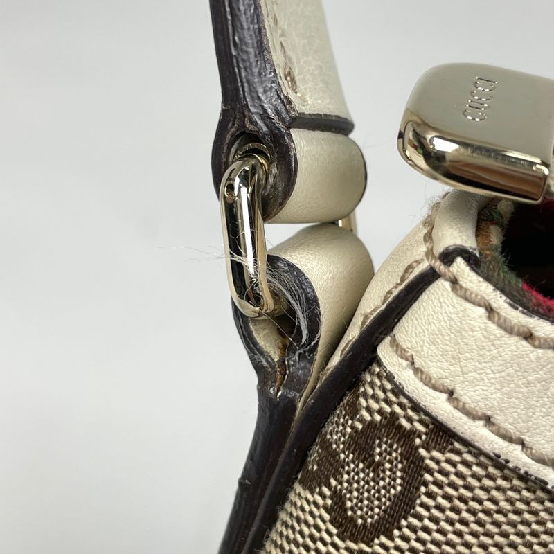 Gucci GG Pattern Shoulder Bag Logo Canvas Beige Ivory