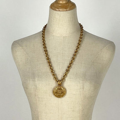 Chanel CC Logo Chain Necklace Long Round Gold Plated