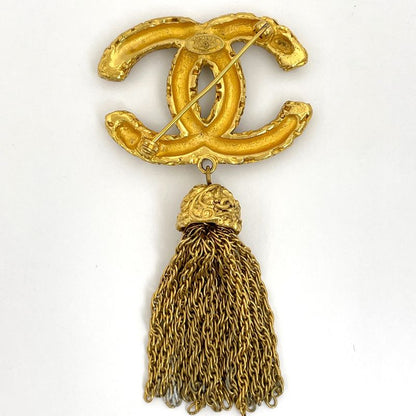 Chanel CC Logo Brooch Tassel Fringe Gold Plated