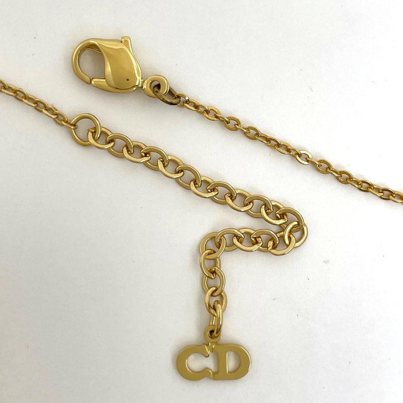 Dior Logo Rhinestone Necklace Gold Plated