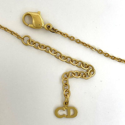 Dior Logo Rhinestone Necklace Gold Plated