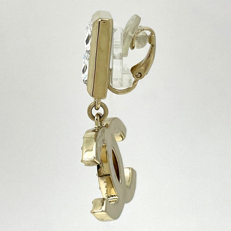 Chanel CC Logo Rhinestone Earrings Swing Gold Plated