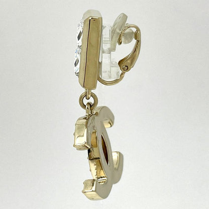 Chanel CC Logo Rhinestone Earrings Swing Gold Plated