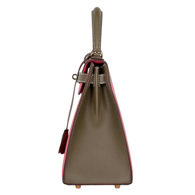 Hermes Kelly 28 Sellier Personal Order 2-Way Shoulder Bag Veau Rose Azale Etoupe