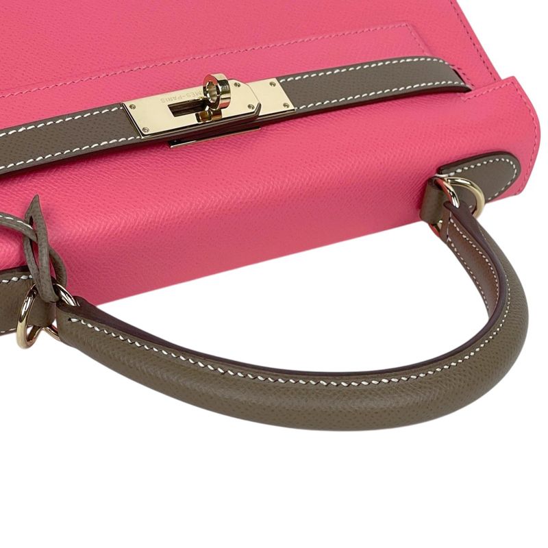 Hermes Kelly 28 Sellier Personal Order 2-Way Shoulder Bag Veau Rose Azale Etoupe
