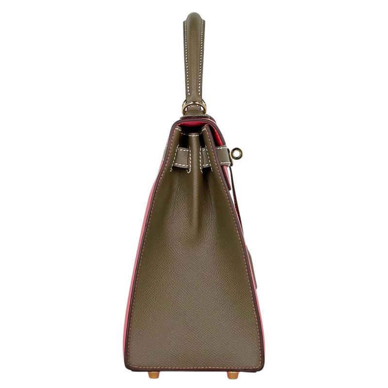 Hermes Kelly 28 Sellier Personal Order 2-Way Shoulder Bag Veau Rose Azale Etoupe