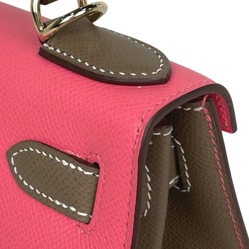 Hermes Kelly 28 Sellier Personal Order 2-Way Shoulder Bag Veau Rose Azale Etoupe