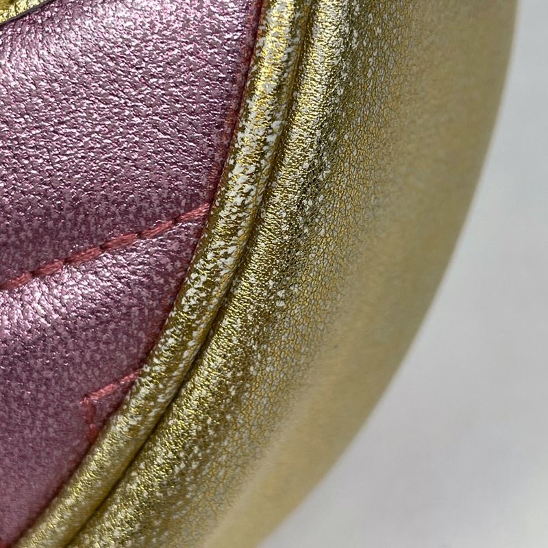 Gucci GG Marmont Round Mini Chain Shoulder Bag Double Gold Pink
