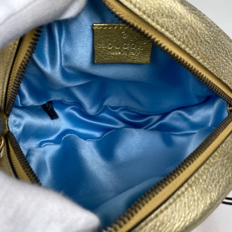 Gucci GG Marmont Round Mini Chain Shoulder Bag Double Gold Pink